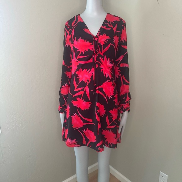ARTIGLI Bold Floral Print Mini Dress Silky Polyester Made In Italy Size 40 (4) - Picture 11 of 16